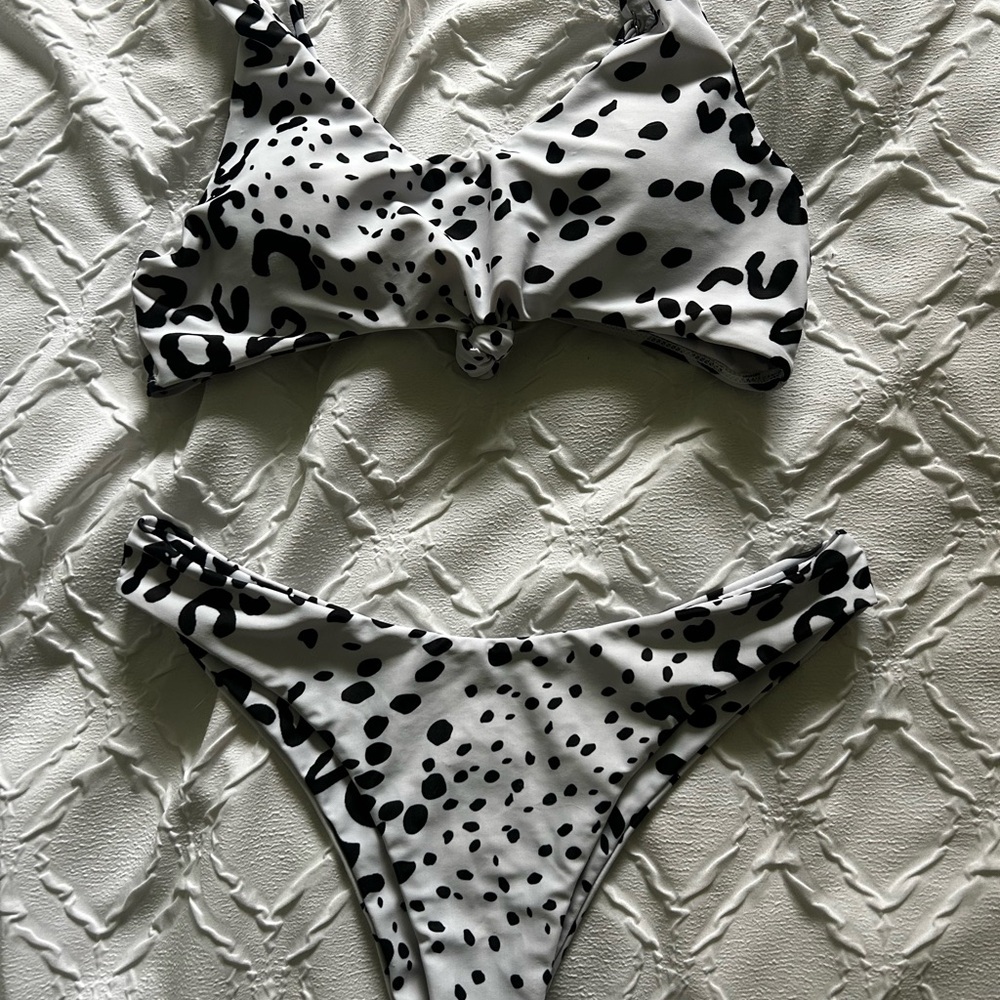 White leopard high waisted bikini set